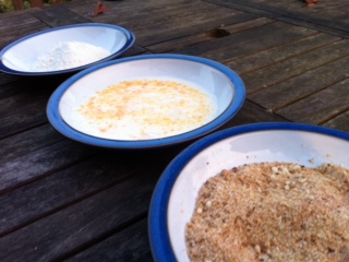 Cod -- flour, egg, breadcrumbs