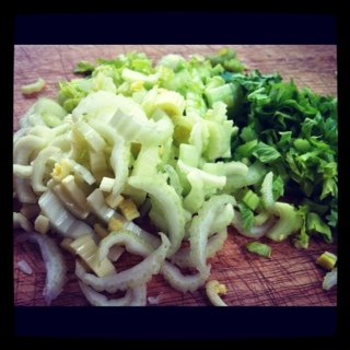 Fish stew, chopped celery