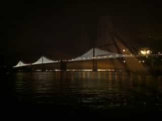 view of san francisco bay bridge lights from sinbads