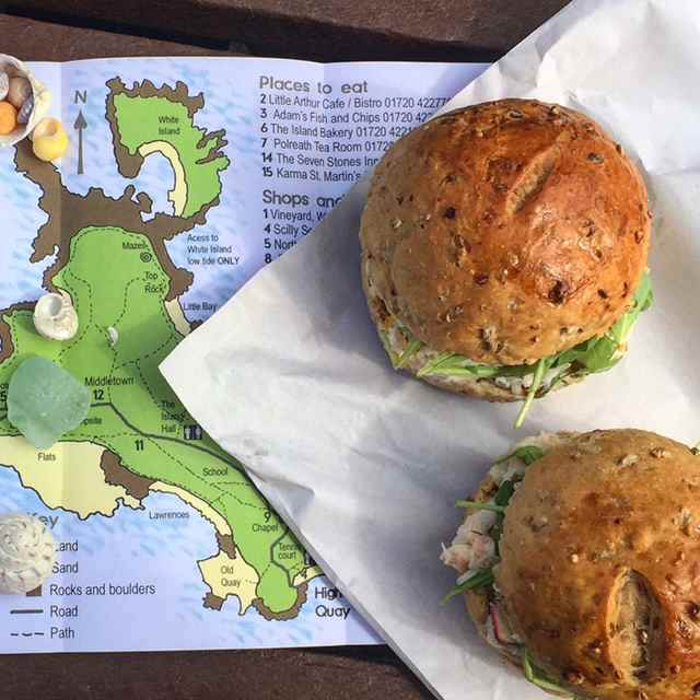 A crab sandwich on an organic granary bap from the Island Bakery on St Martins Scilly Islands 