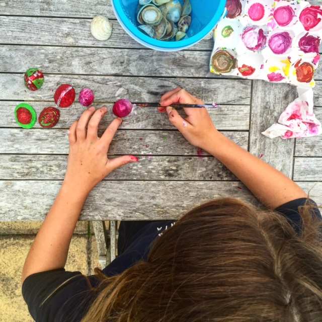 The girls loved collecting shells on Porthcressa Beach, then painting them at the hotel!