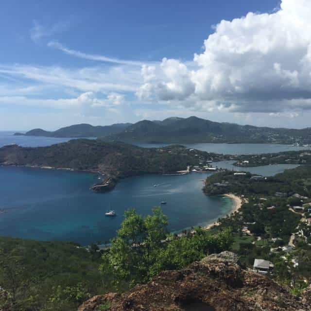The view over English Harbour from Shirley Heights Lookout. A former military complex, it now offers some of the best views in Antigua and a weekly Sunday sunset party with steel pan, reggae and socca music