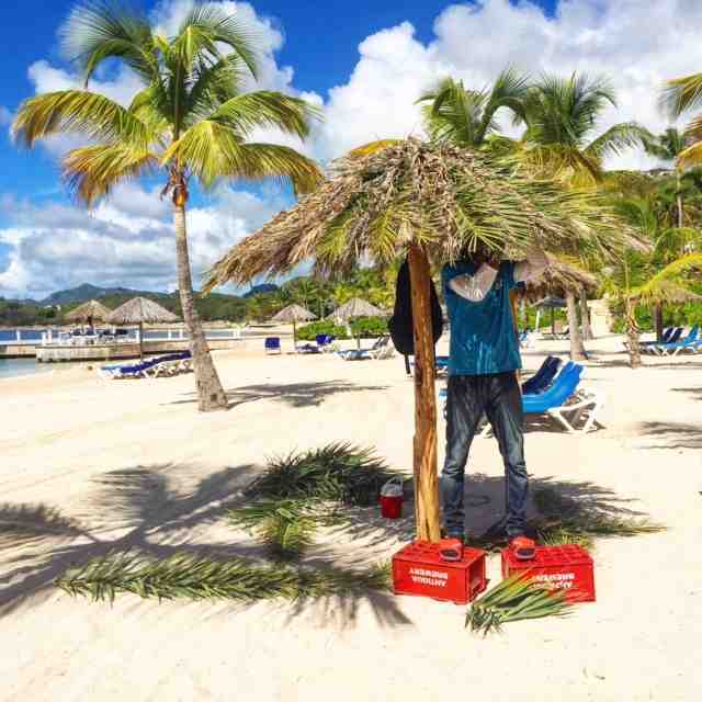 I think I'd like this job of fixing the palm umbrellas at St James's Club, Antigua 